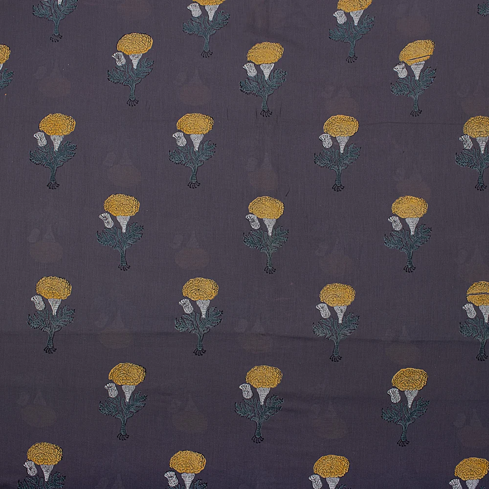 Floral Cotton Hand Block Printed Fabric - Image 3