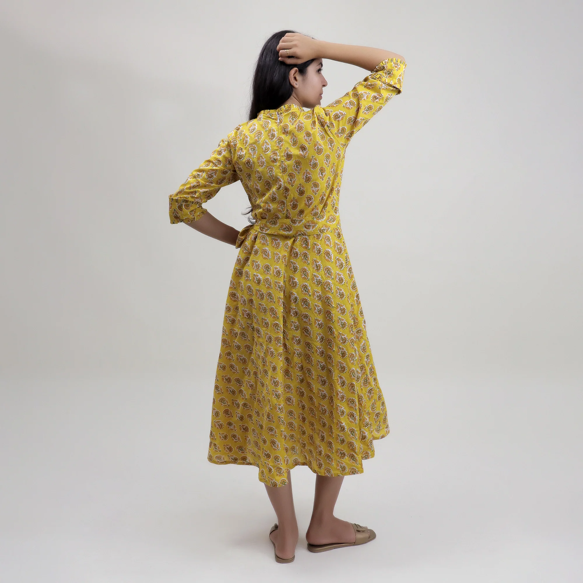 Floral Cotton Summer Midi Dress with Belt - Image 3