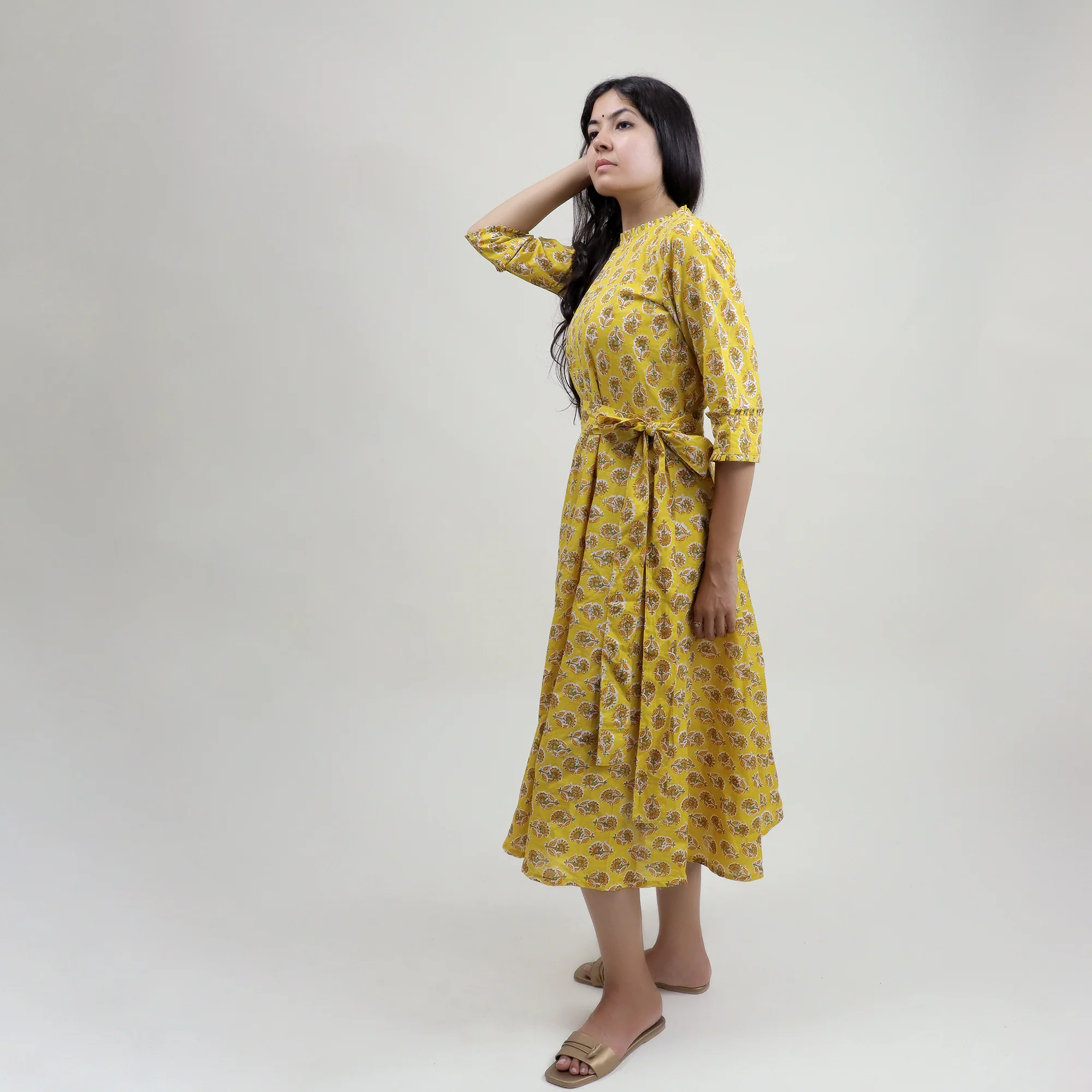 Floral Cotton Summer Midi Dress with Belt - Image 4