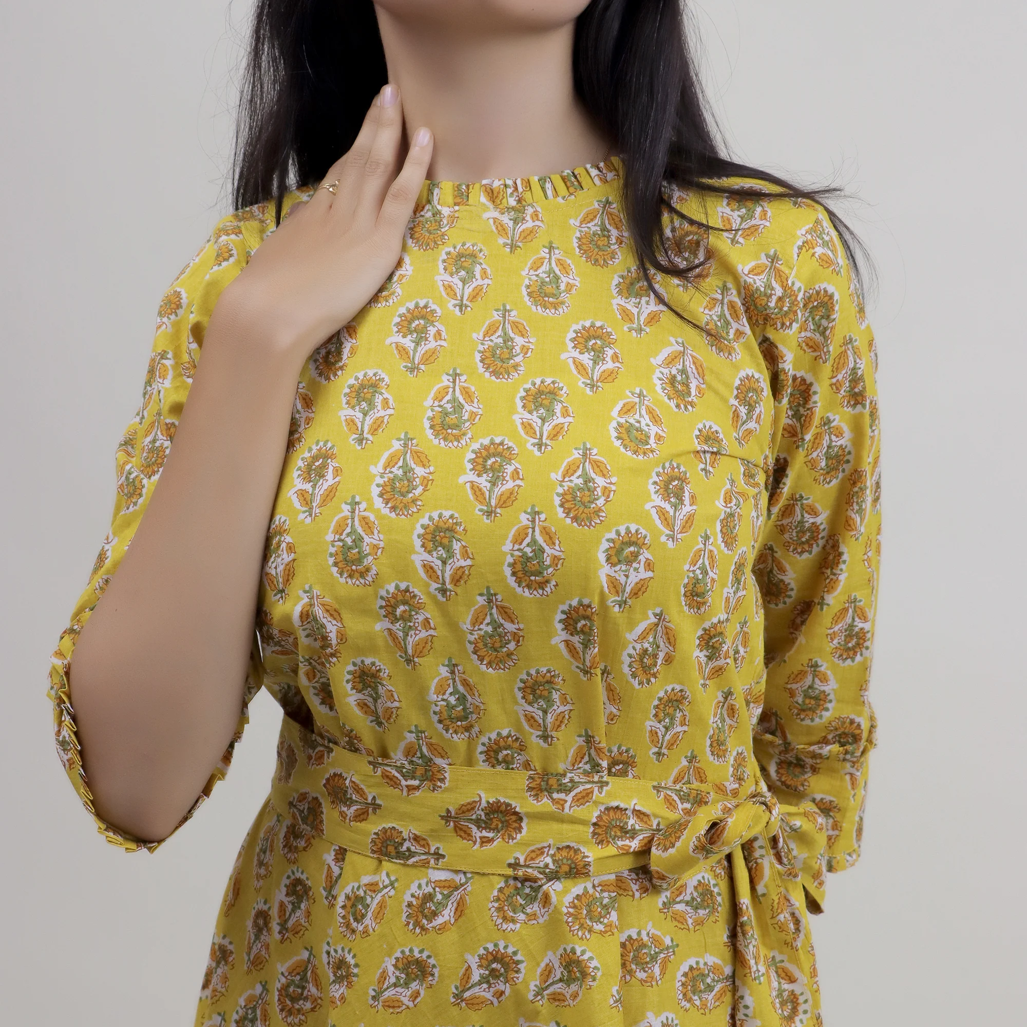 Floral Cotton Summer Midi Dress with Belt - Image 5