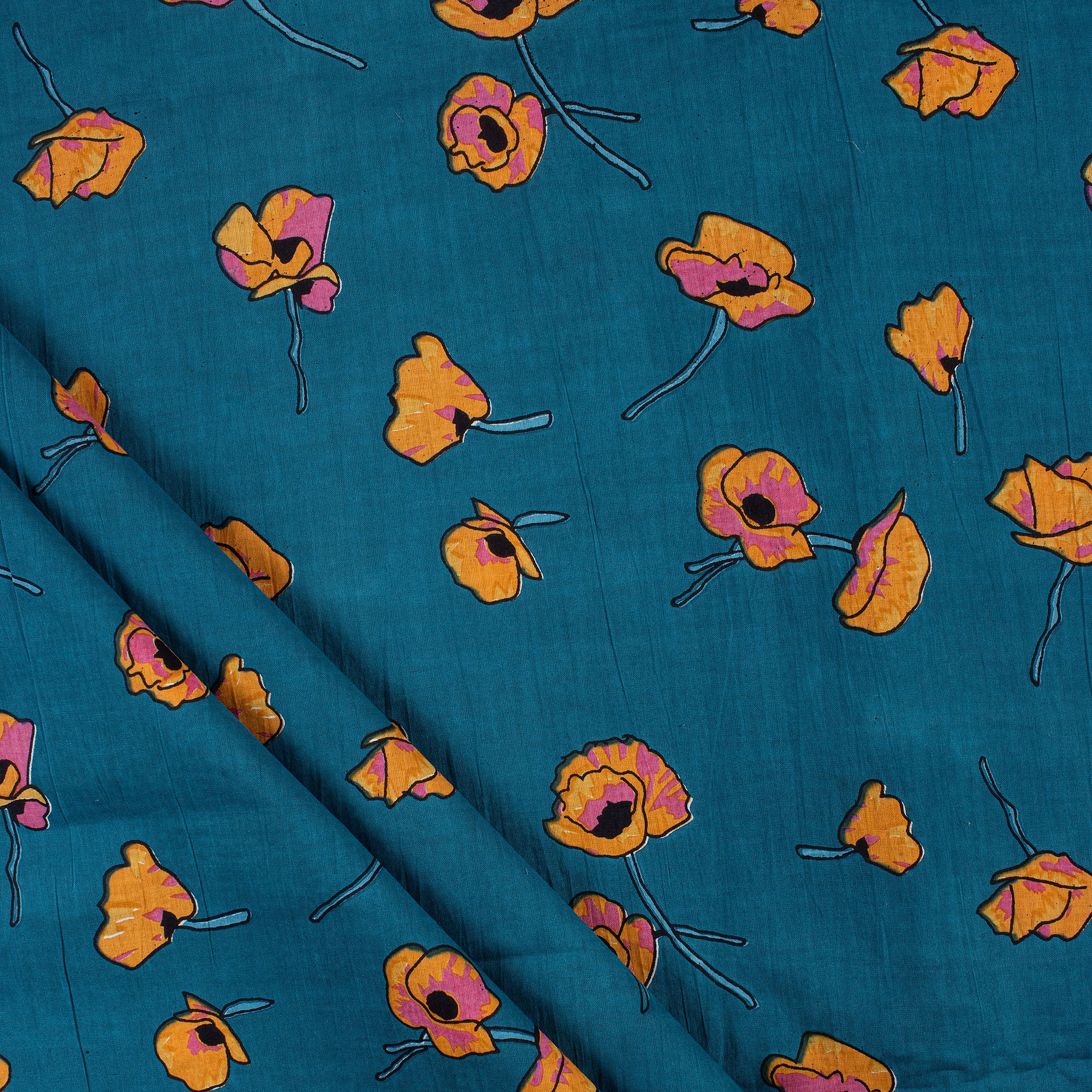Floral Indian Hand Printed Pure Cotton Fabric