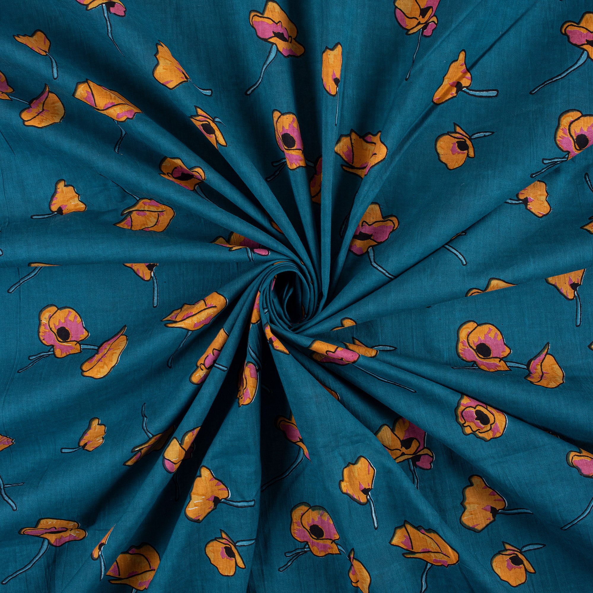Floral Indian Hand Printed Pure Cotton Fabric - Image 3