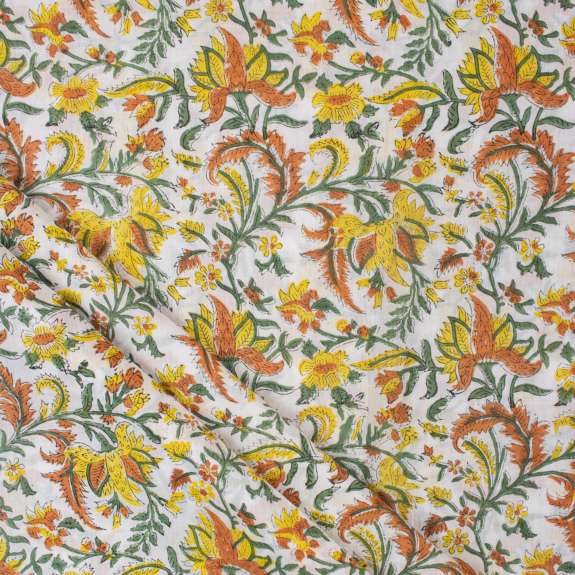 Floral Hand Block Print Fabric for Summer Dress