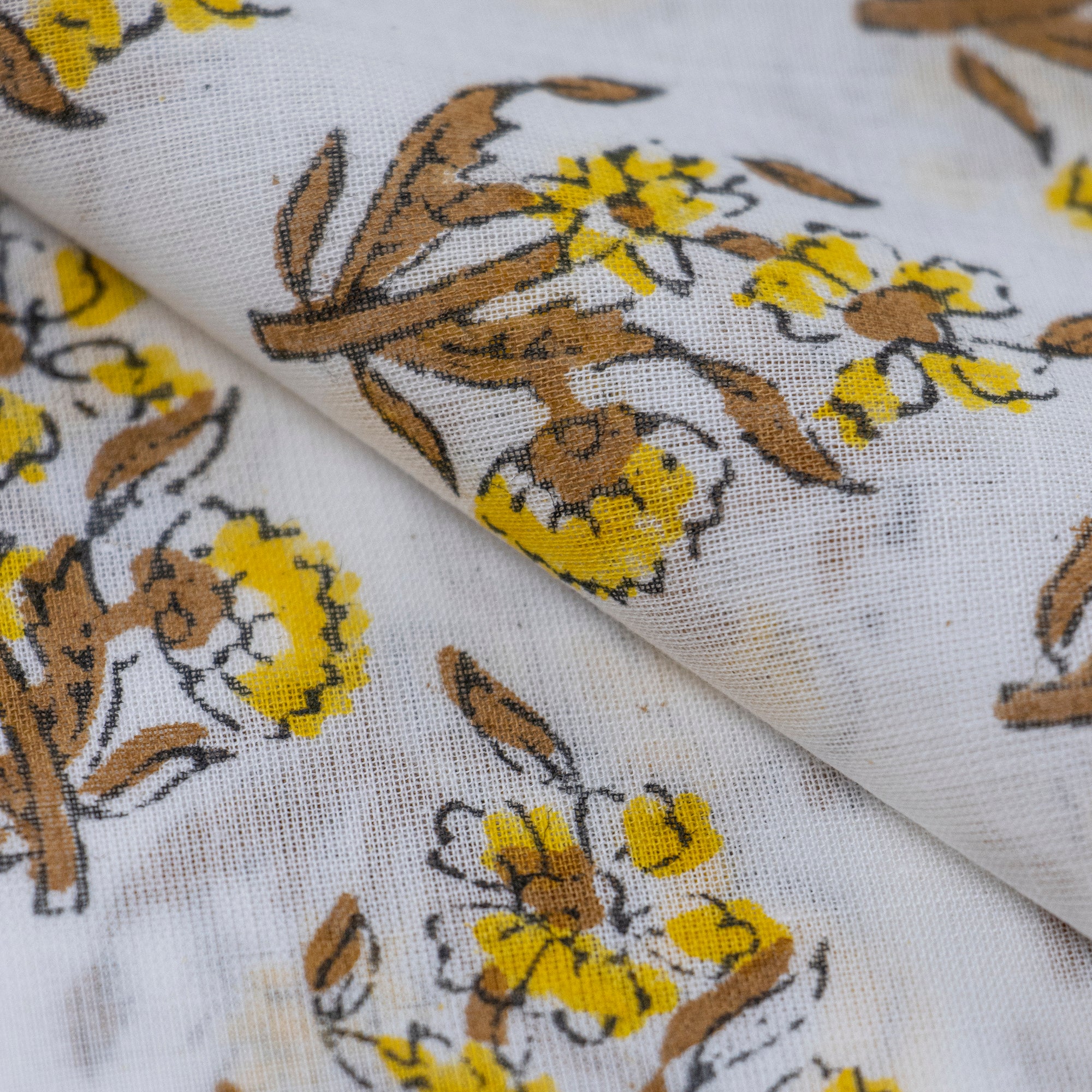 Handcrafted Floral Indian Block Printed Cotton Natural Fabric - Image 3