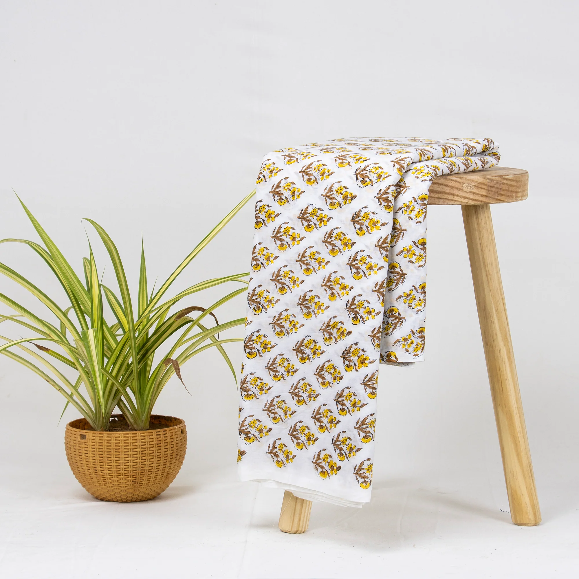 Handcrafted Floral Indian Block Printed Cotton Natural Fabric - Image 4