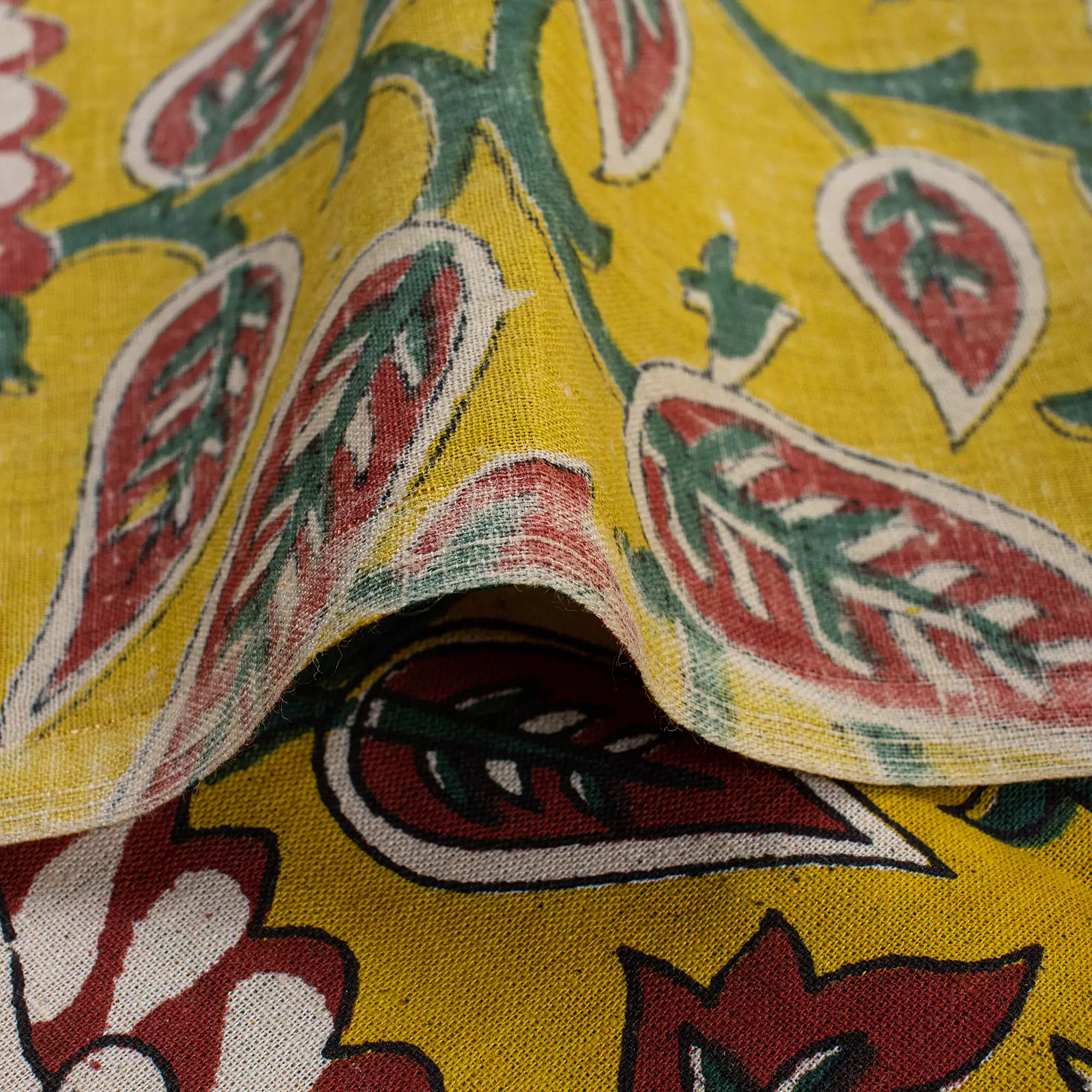 Yellow Floral Hand Block Printed Premium Fabric Cloth - Image 2