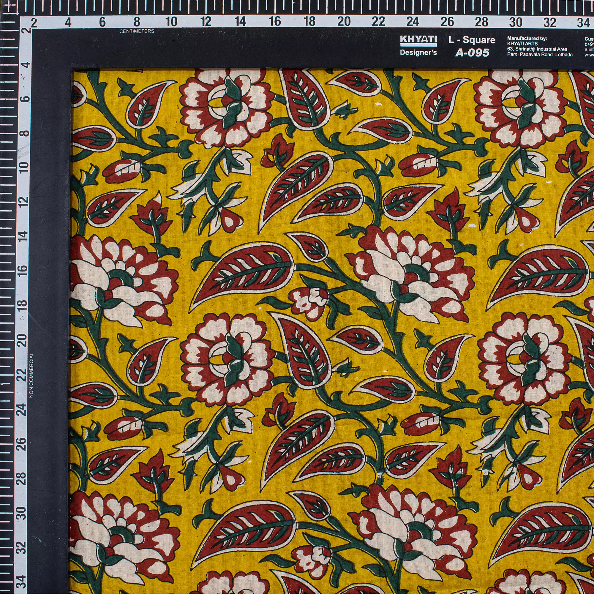 Yellow Floral Hand Block Printed Premium Fabric Cloth - Image 3