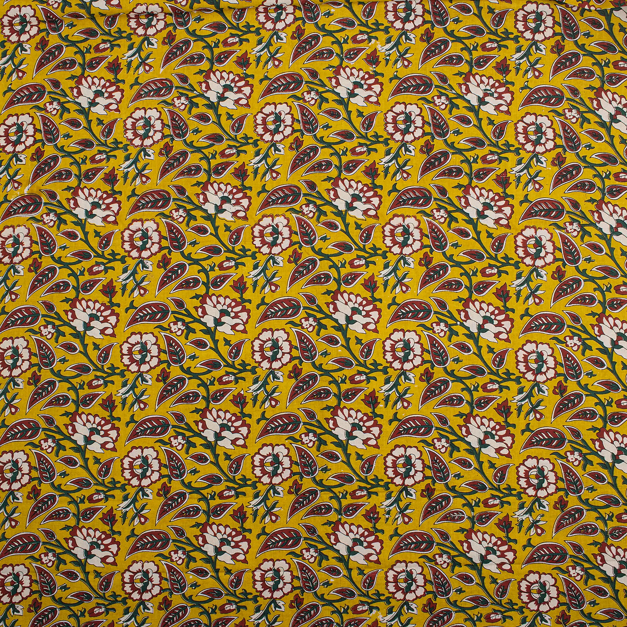 Yellow Floral Hand Block Printed Premium Fabric Cloth - Image 4