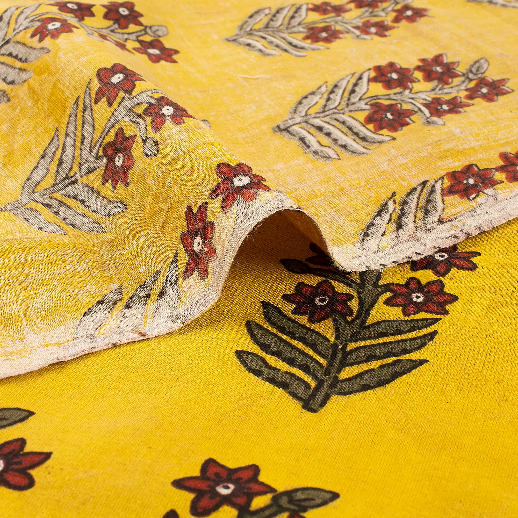 Floral Handmade Cotton Bagru Fabric for Dress - Image 2