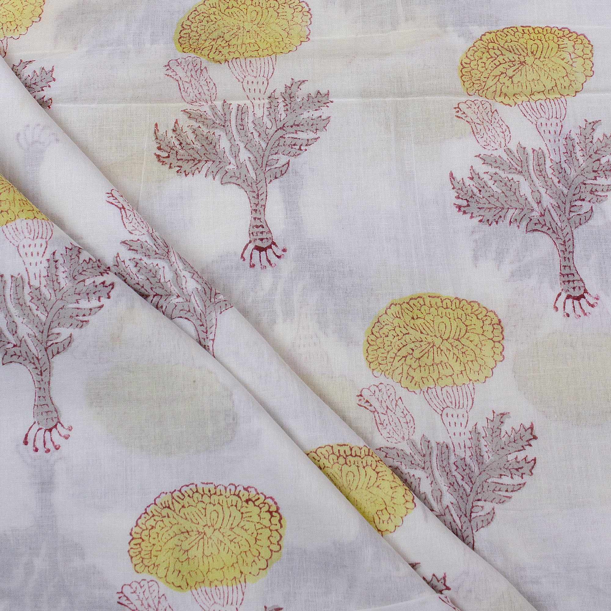 Stunning Hand Printed Floral Indian Light weighted Mud Blocked Cotton Fabric