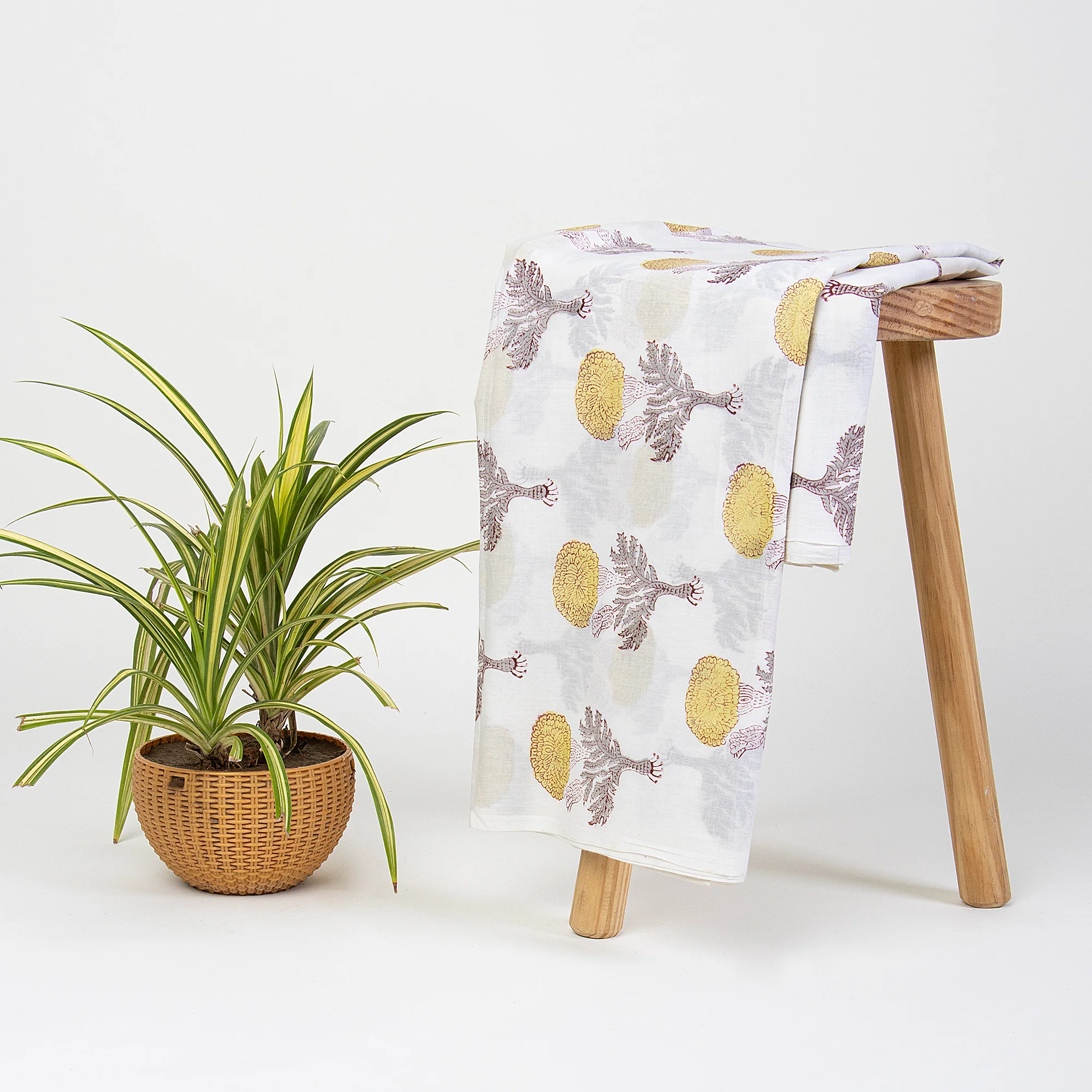 Stunning Hand Printed Floral Indian Light weighted Mud Blocked Cotton Fabric - Image 5