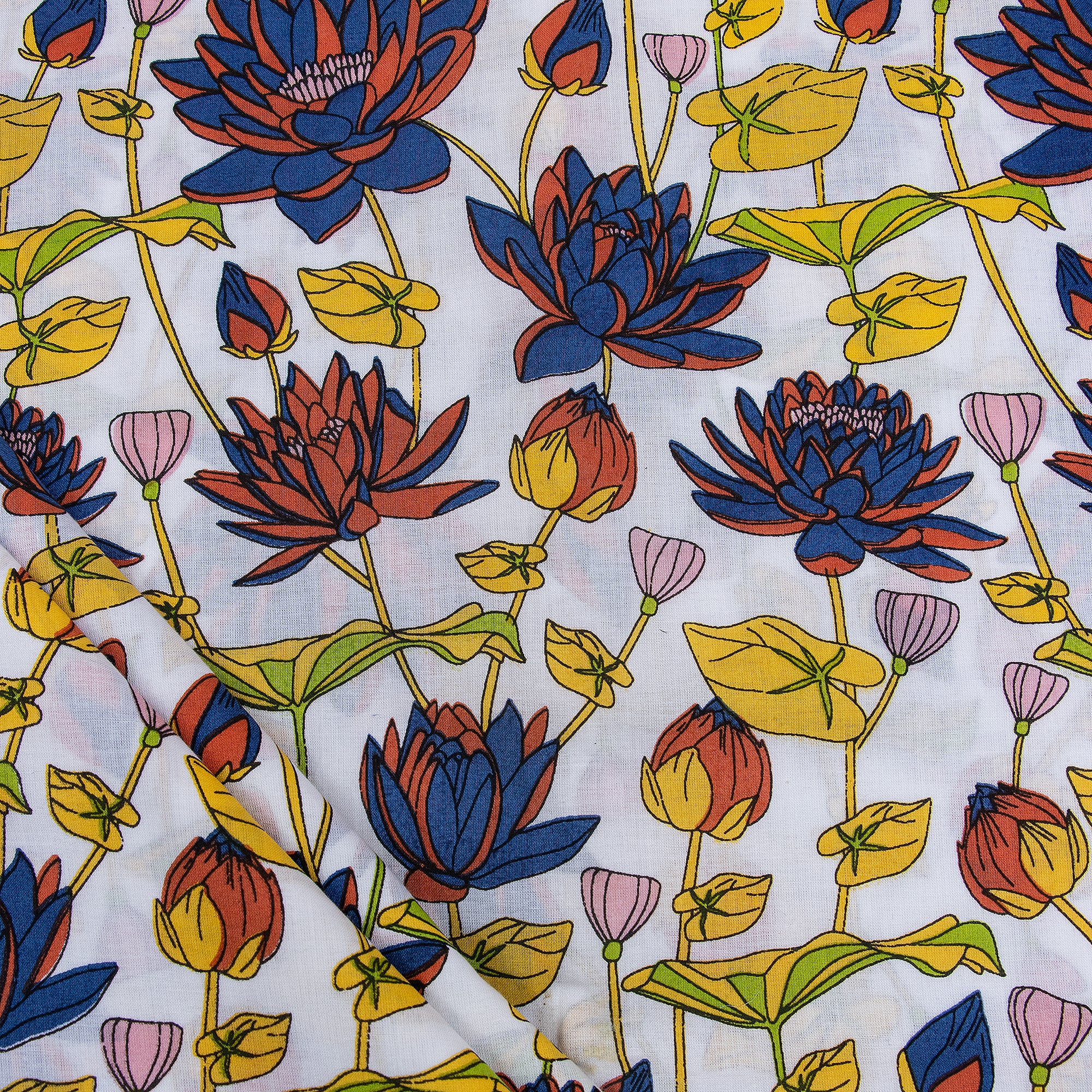 Indian Floral Pure Cotton Hand Block Print Fabric