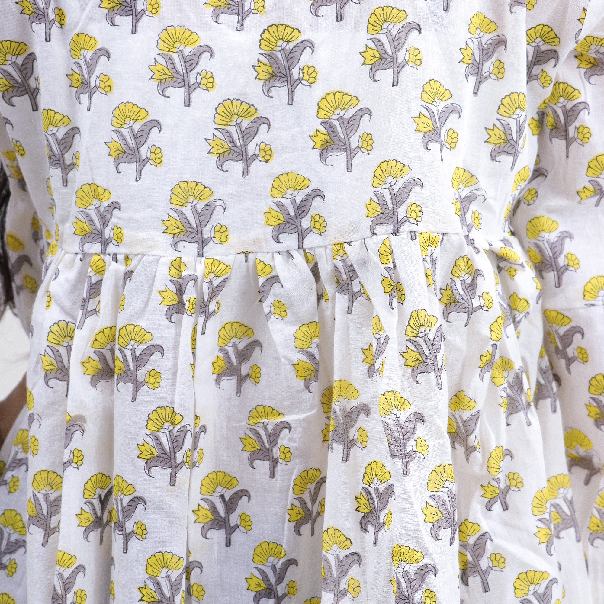 Yellow Floral Printed V Neck Short Top For Girls - Image 3