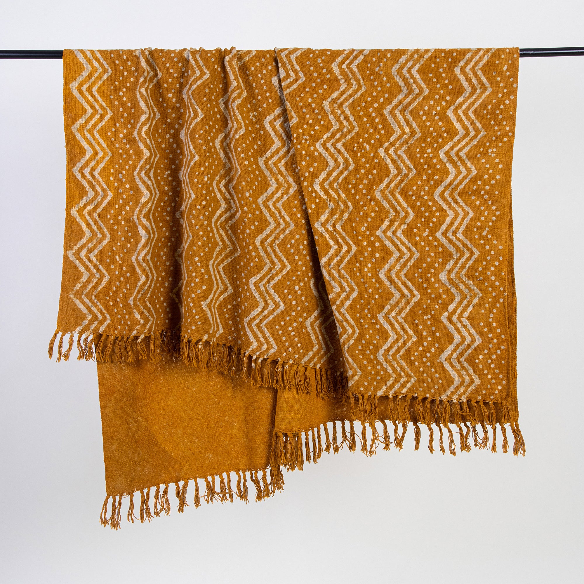 Mustard Yellow Indian Hand Block Printed Cotton Light Weighted Throw Blankets - Image 4