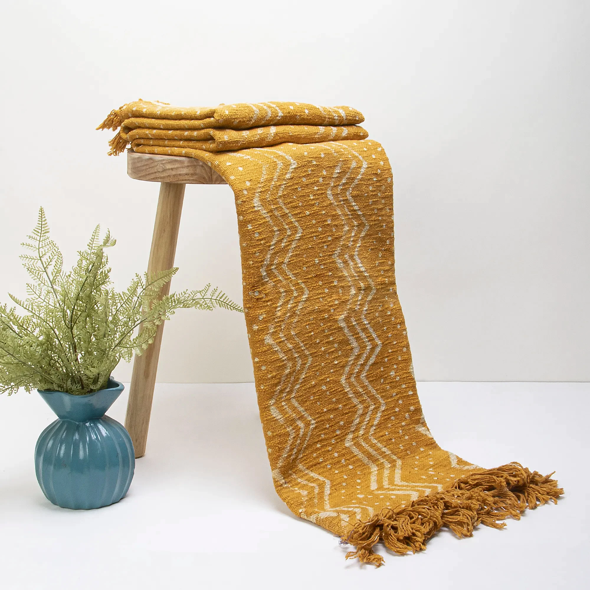 Mustard Yellow Indian Hand Block Printed Cotton Light Weighted Throw Blankets - Image 5