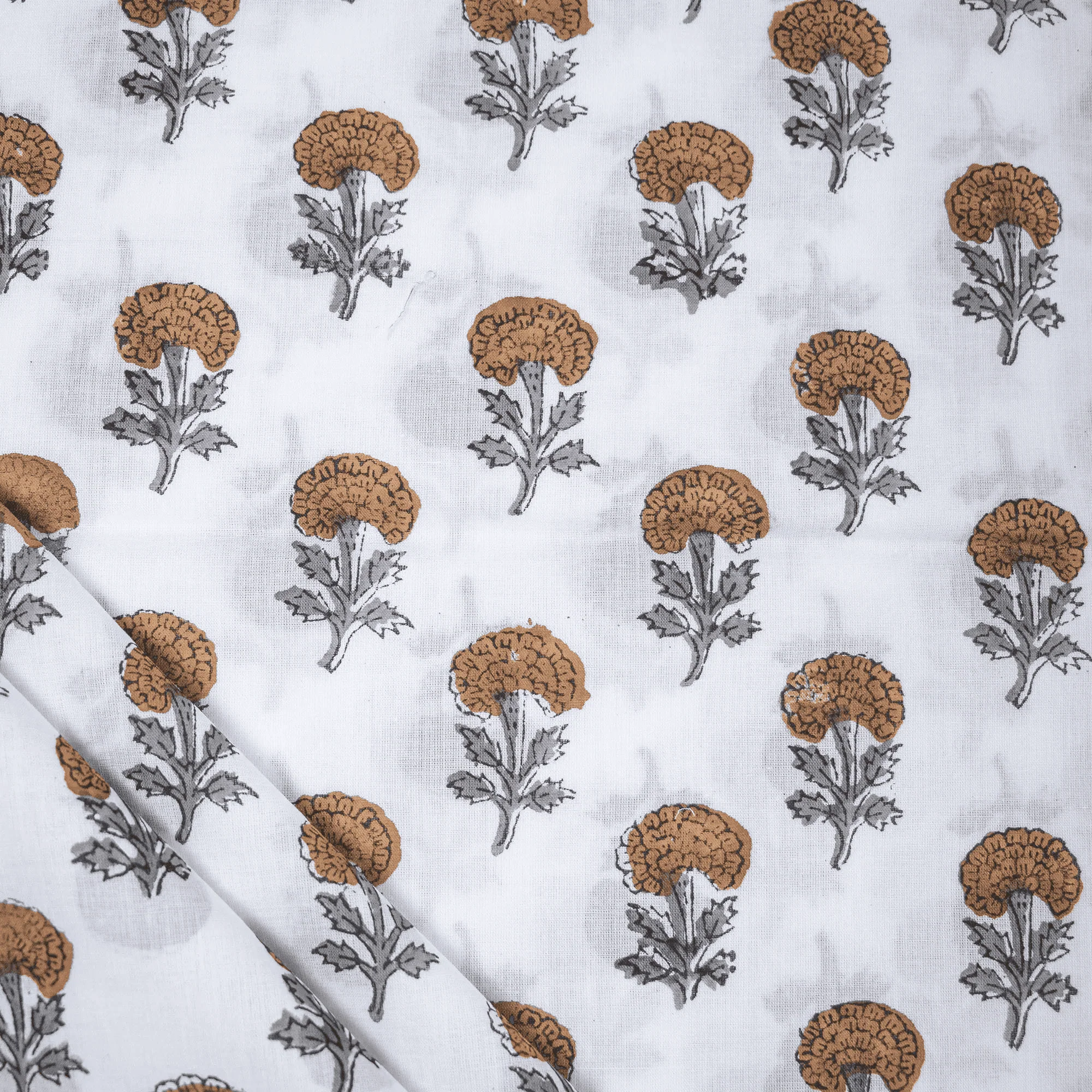 Stylish Indian Handcrafted Block Print Pure Cotton Orange Floral Fabric for Kurti