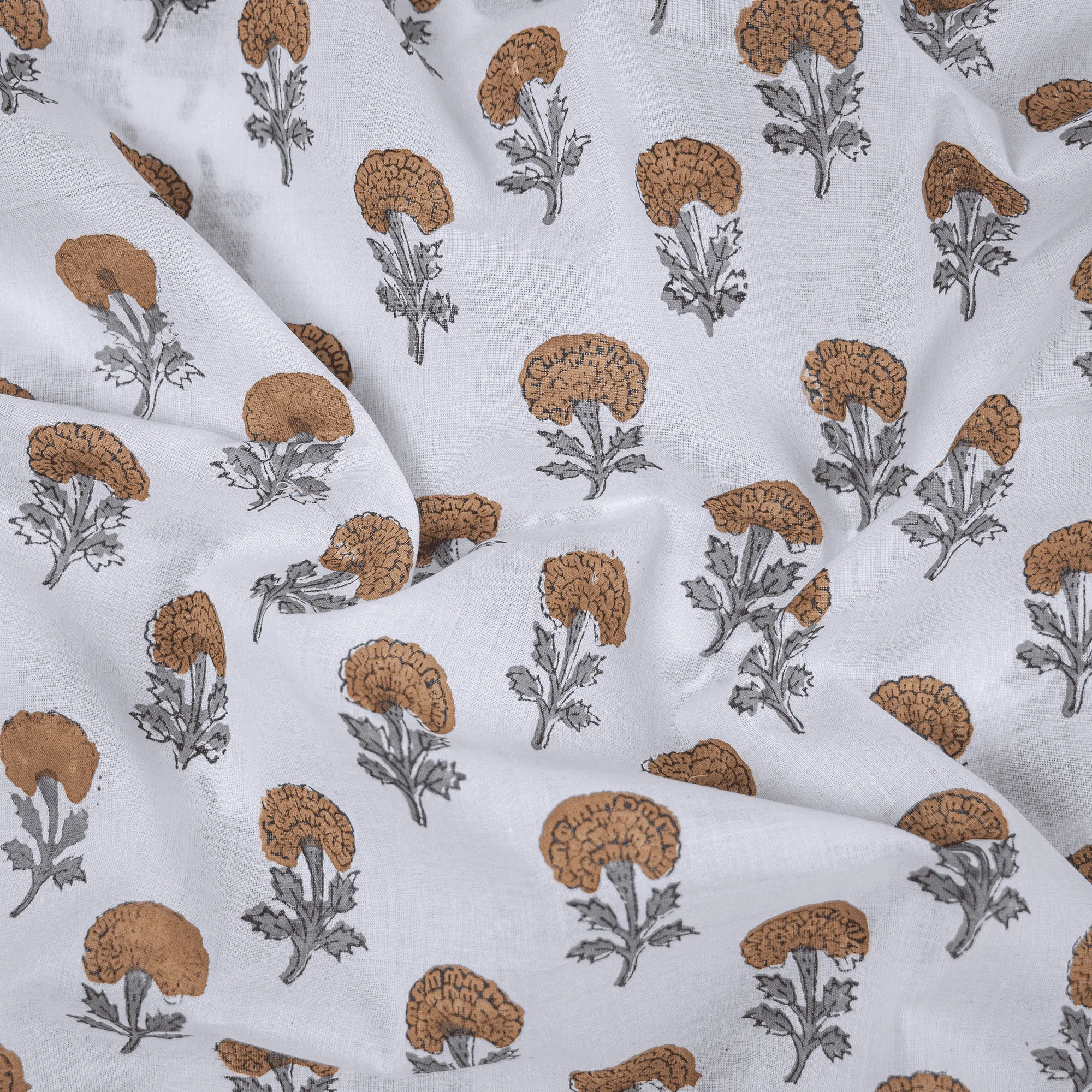 Stylish Indian Handcrafted Block Print Pure Cotton Orange Floral Fabric for Kurti - Image 4