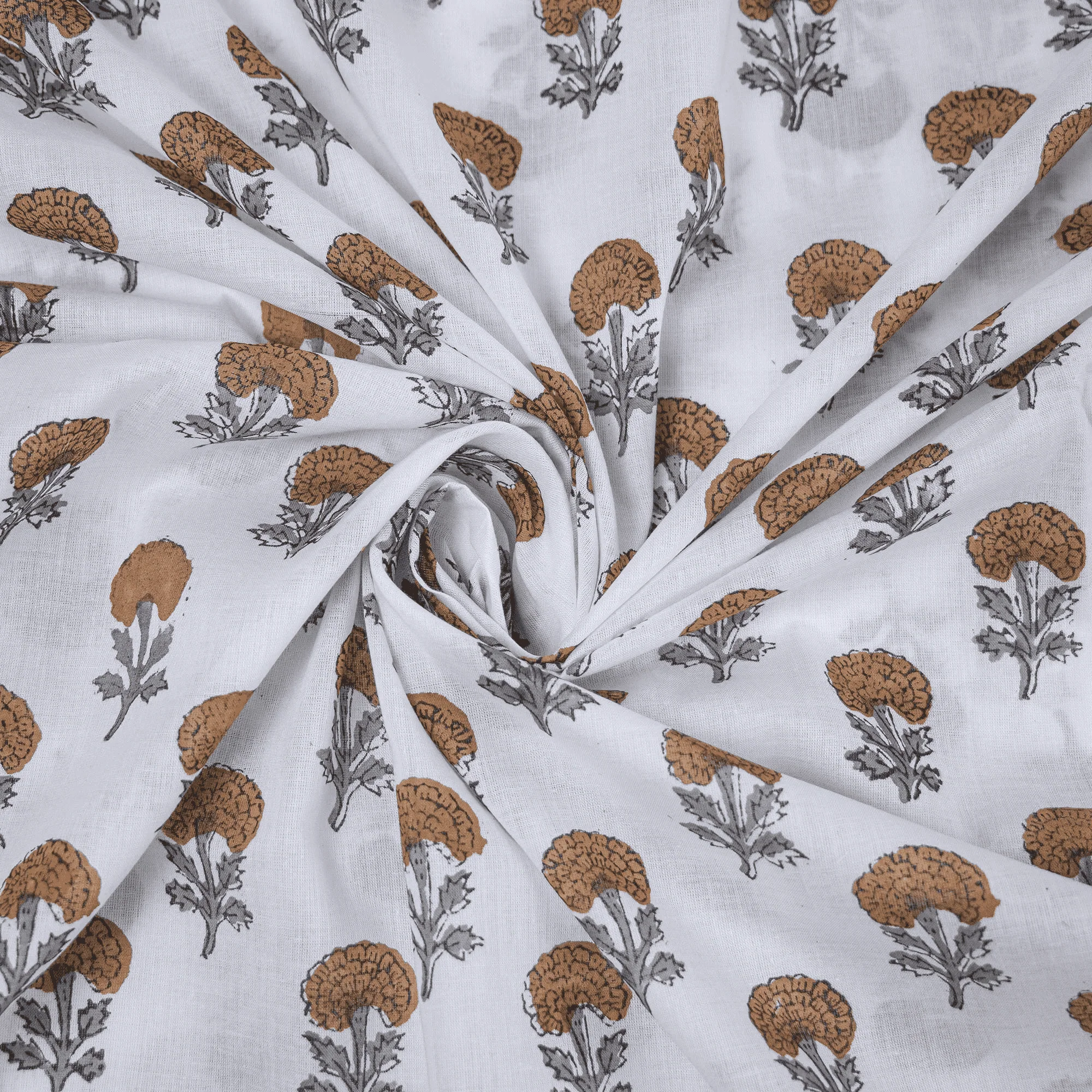 Stylish Indian Handcrafted Block Print Pure Cotton Orange Floral Fabric for Kurti - Image 5