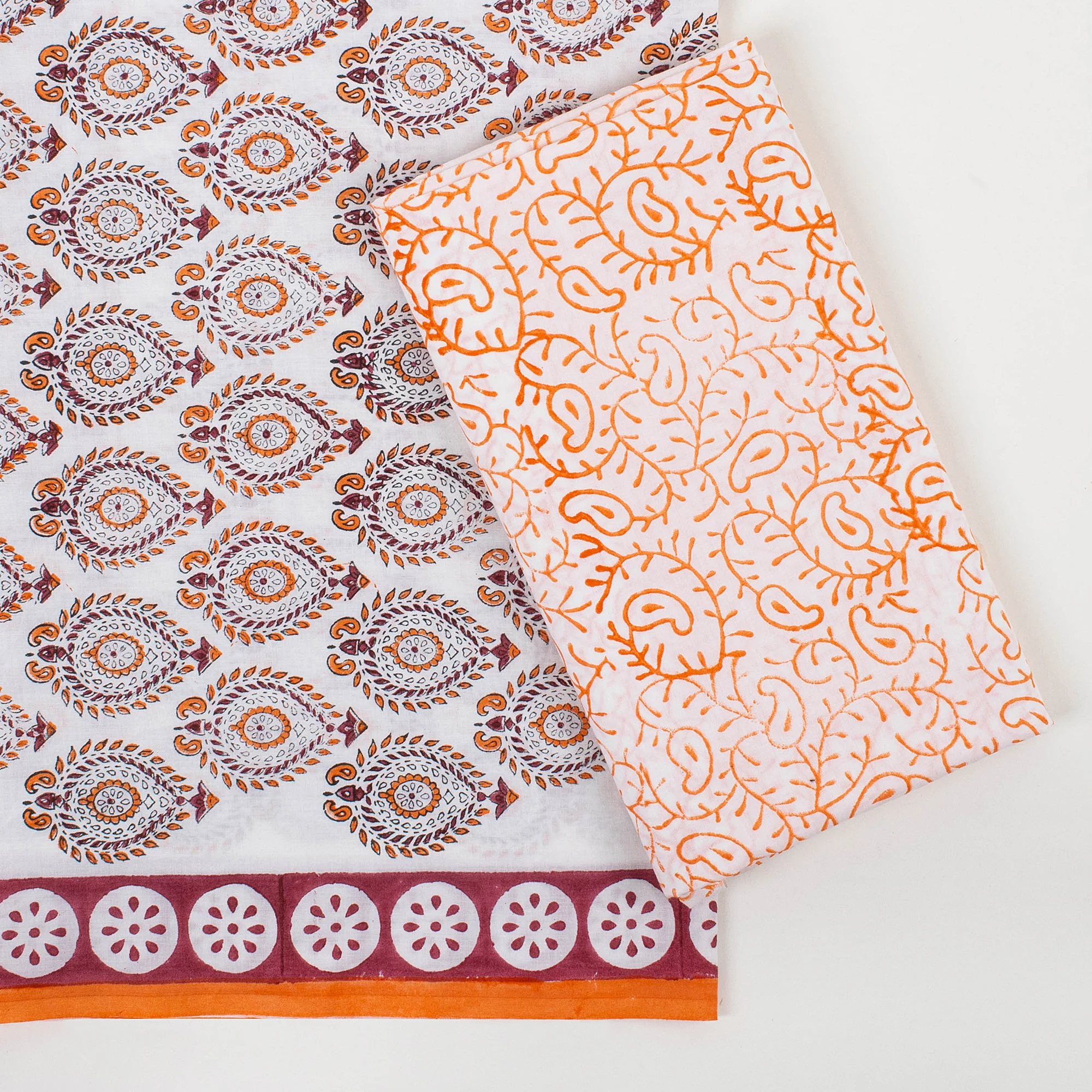 Yellow Paisley Printed Cotton Unstitched Suit Set Chanderi Dupatta - Image 2