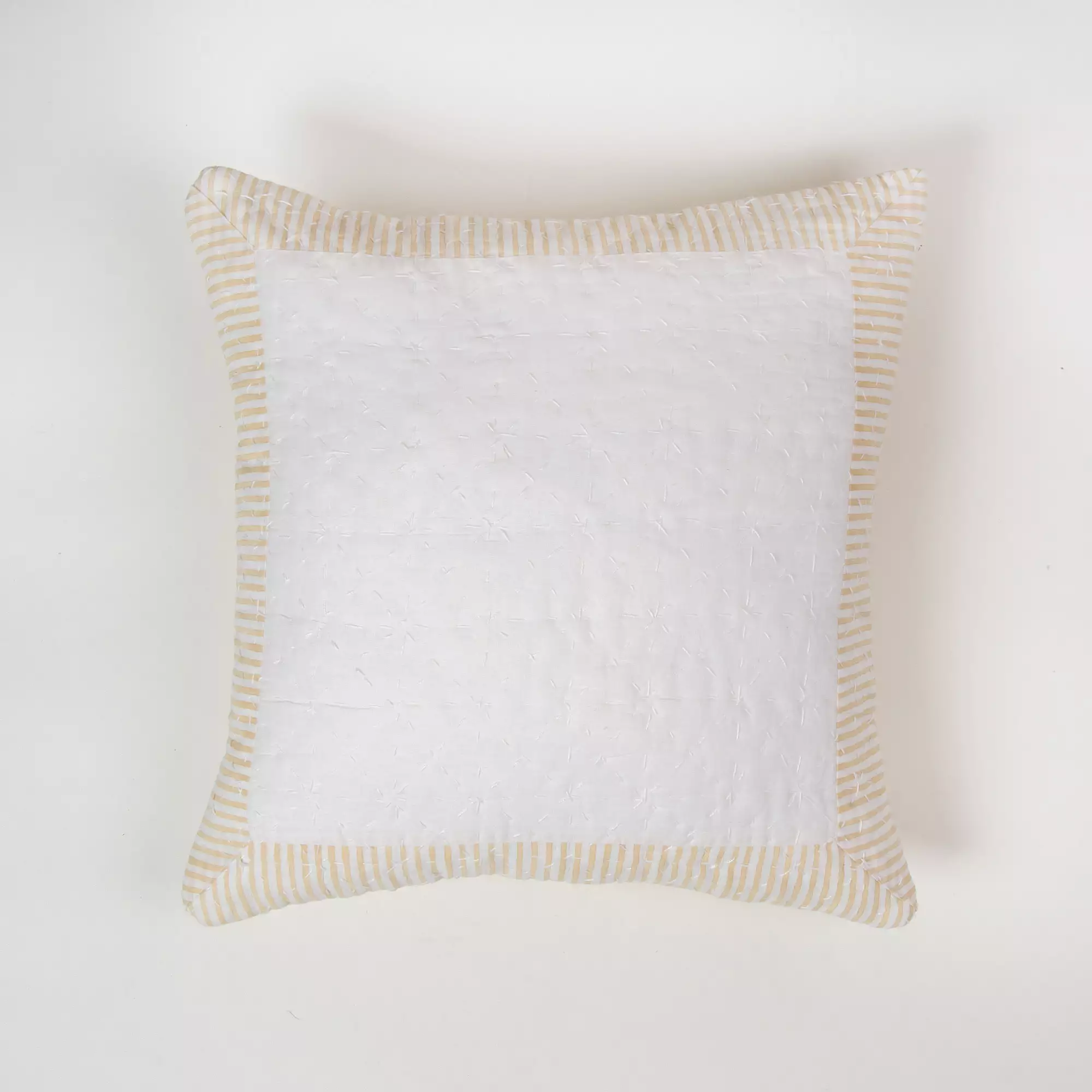 Yellow Stripe Pure Cotton Quilted Kantha Cushion Cover