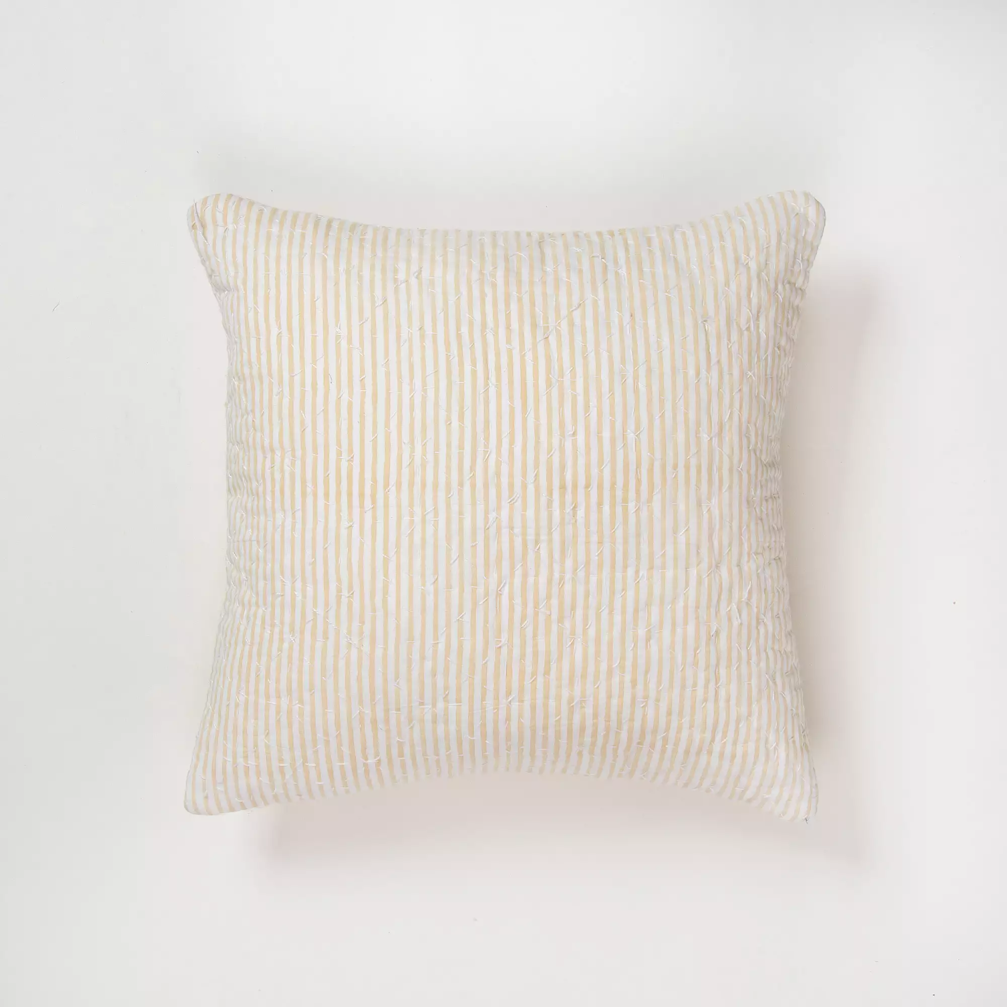 Yellow Stripe Pure Cotton Quilted Kantha Cushion Cover - Image 2