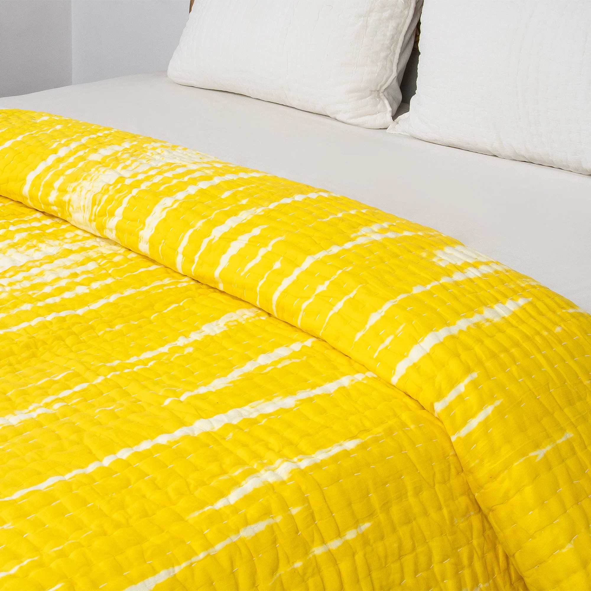 Yellow Natural Tie Dye Cotton Handmade Indian Kantha Quilts