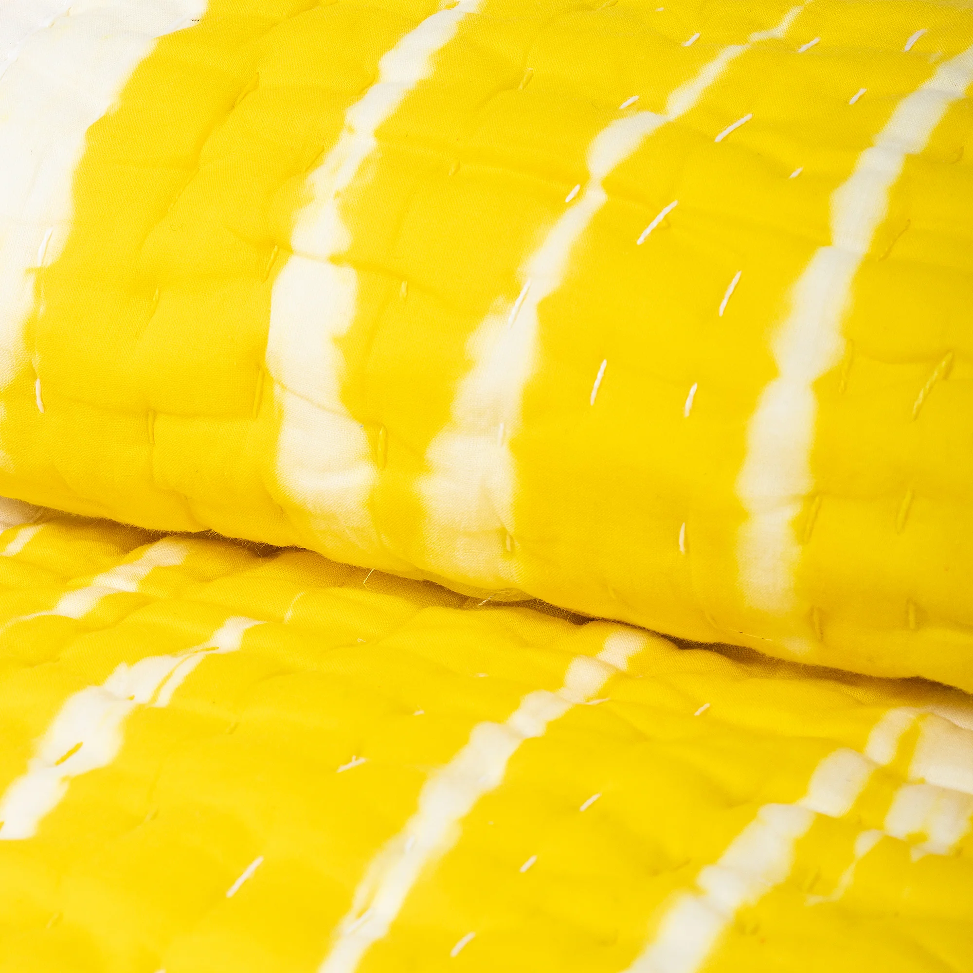 Yellow Natural Tie Dye Cotton Handmade Indian Kantha Quilts - Image 3
