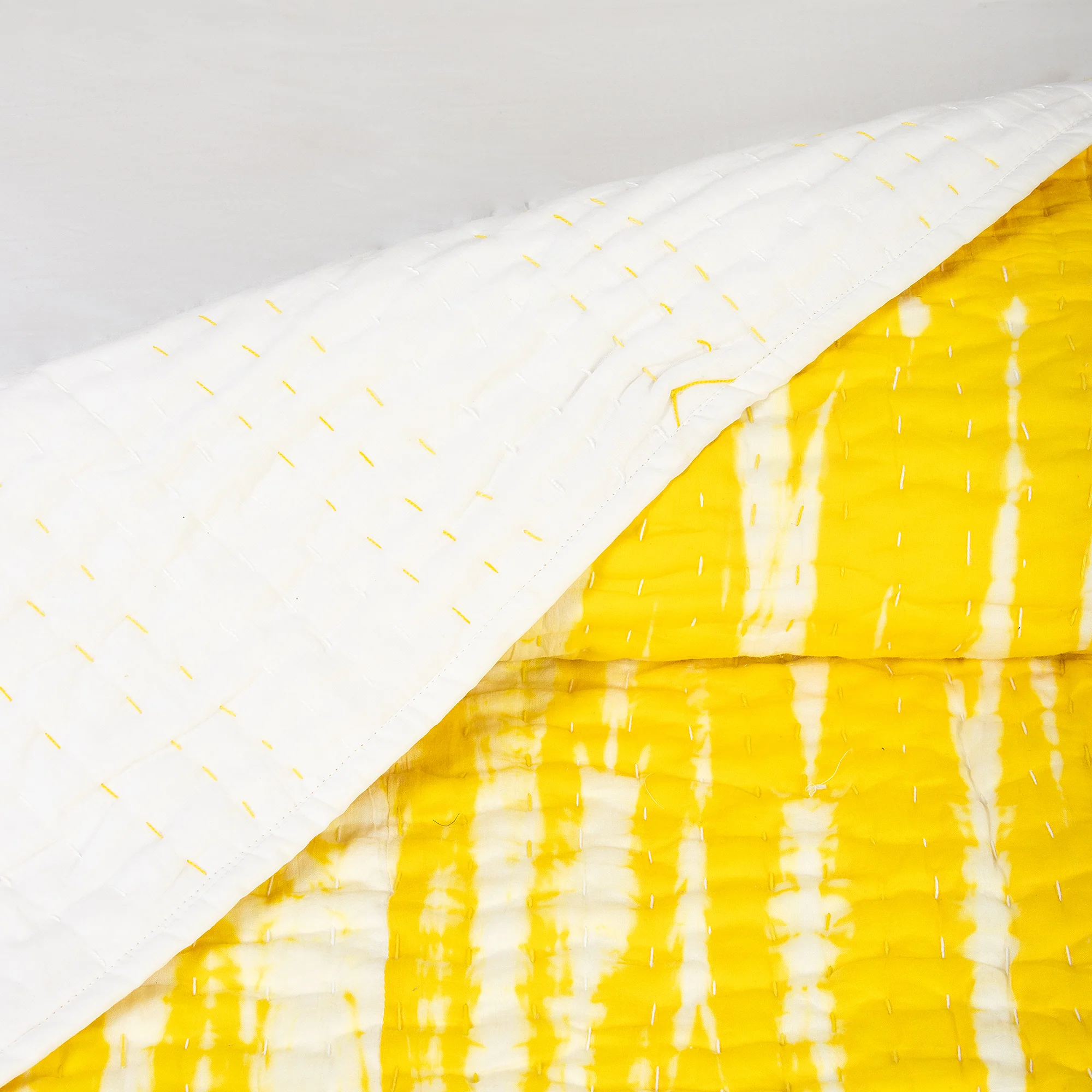Yellow Natural Tie Dye Cotton Handmade Indian Kantha Quilts - Image 5