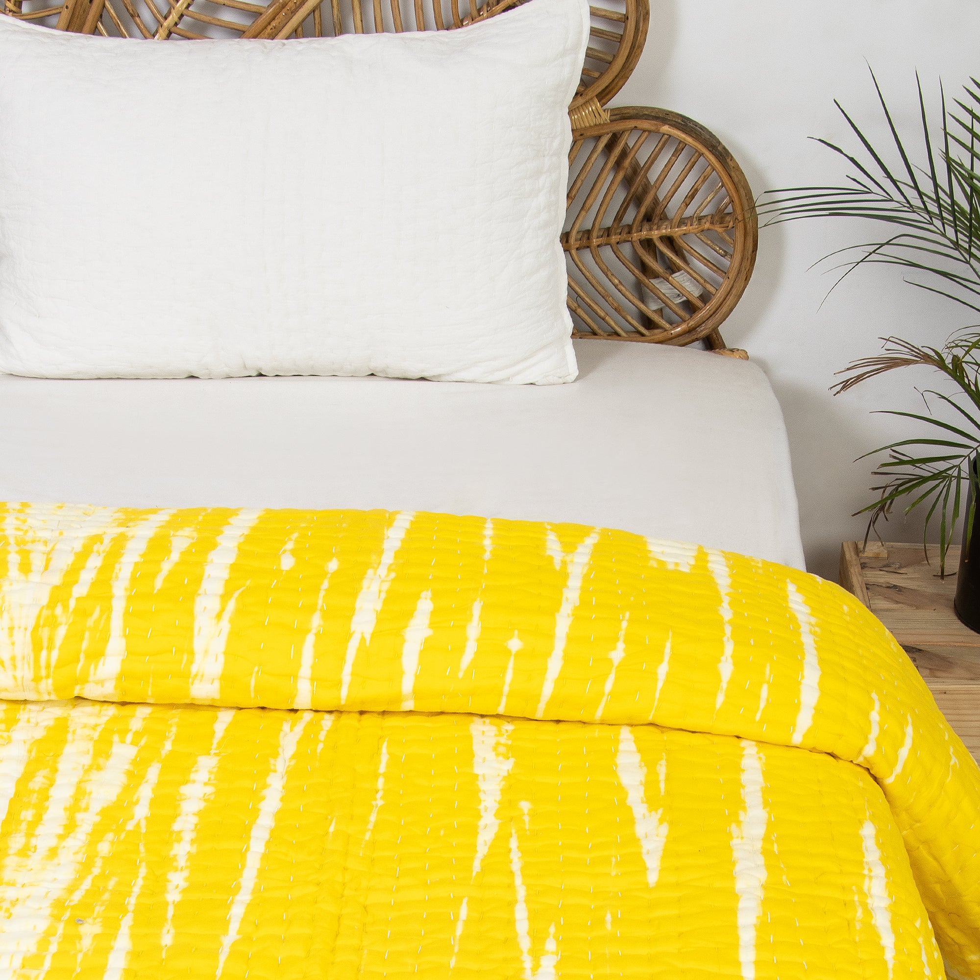 Yellow Natural Tie Dye Cotton Handmade Indian Kantha Quilts - Image 8