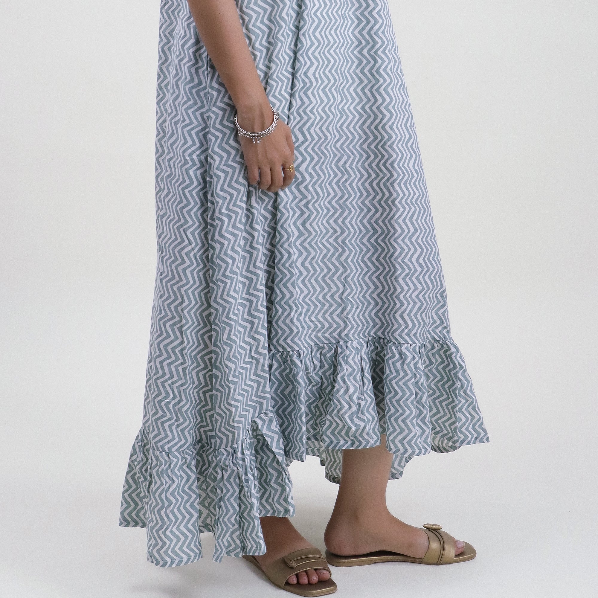 Zig Zag Fancy Blue Midi Dress with Belt - Image 3