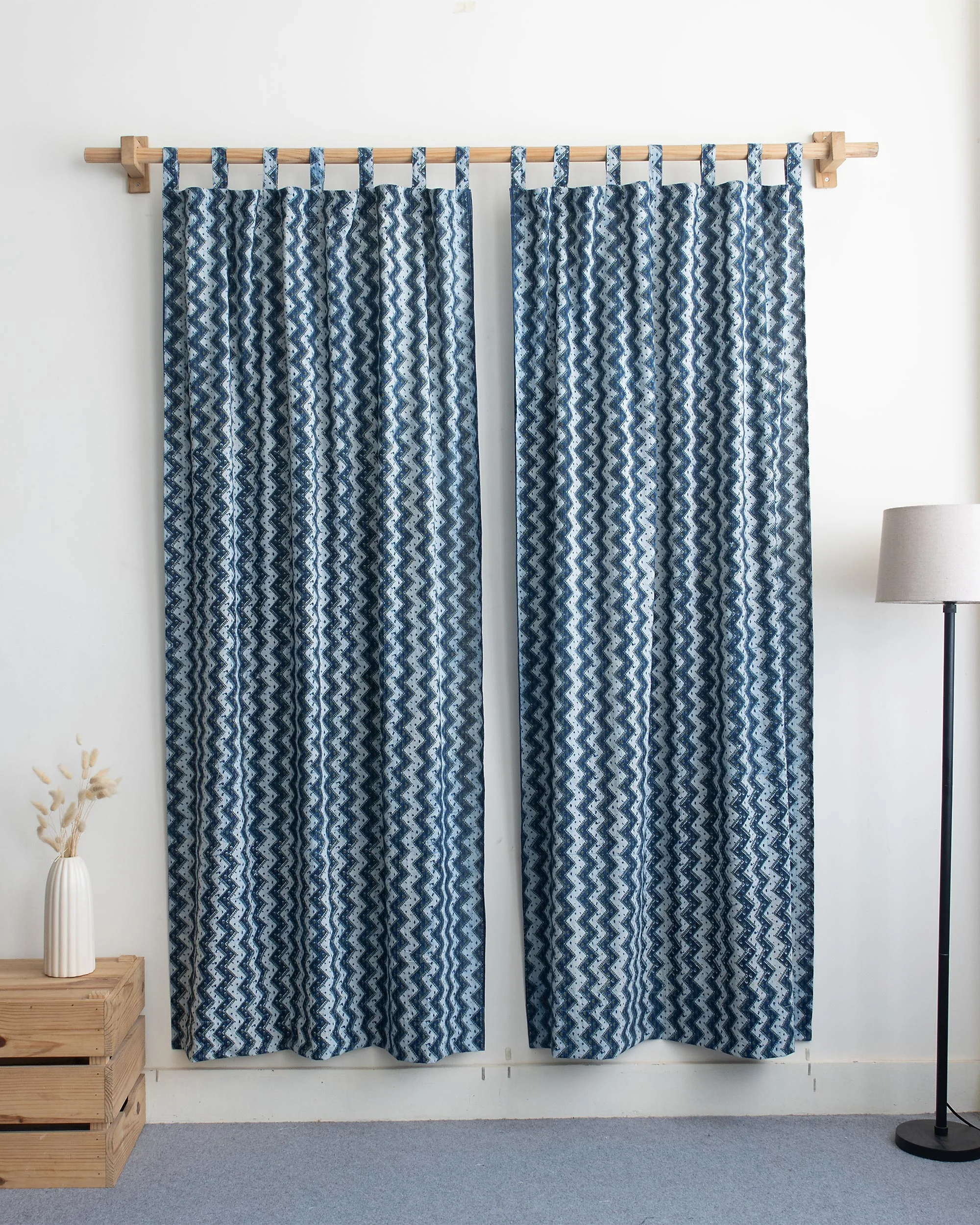 Zig Zag Hand Block Printed Cotton Curtains For Window - Image 2